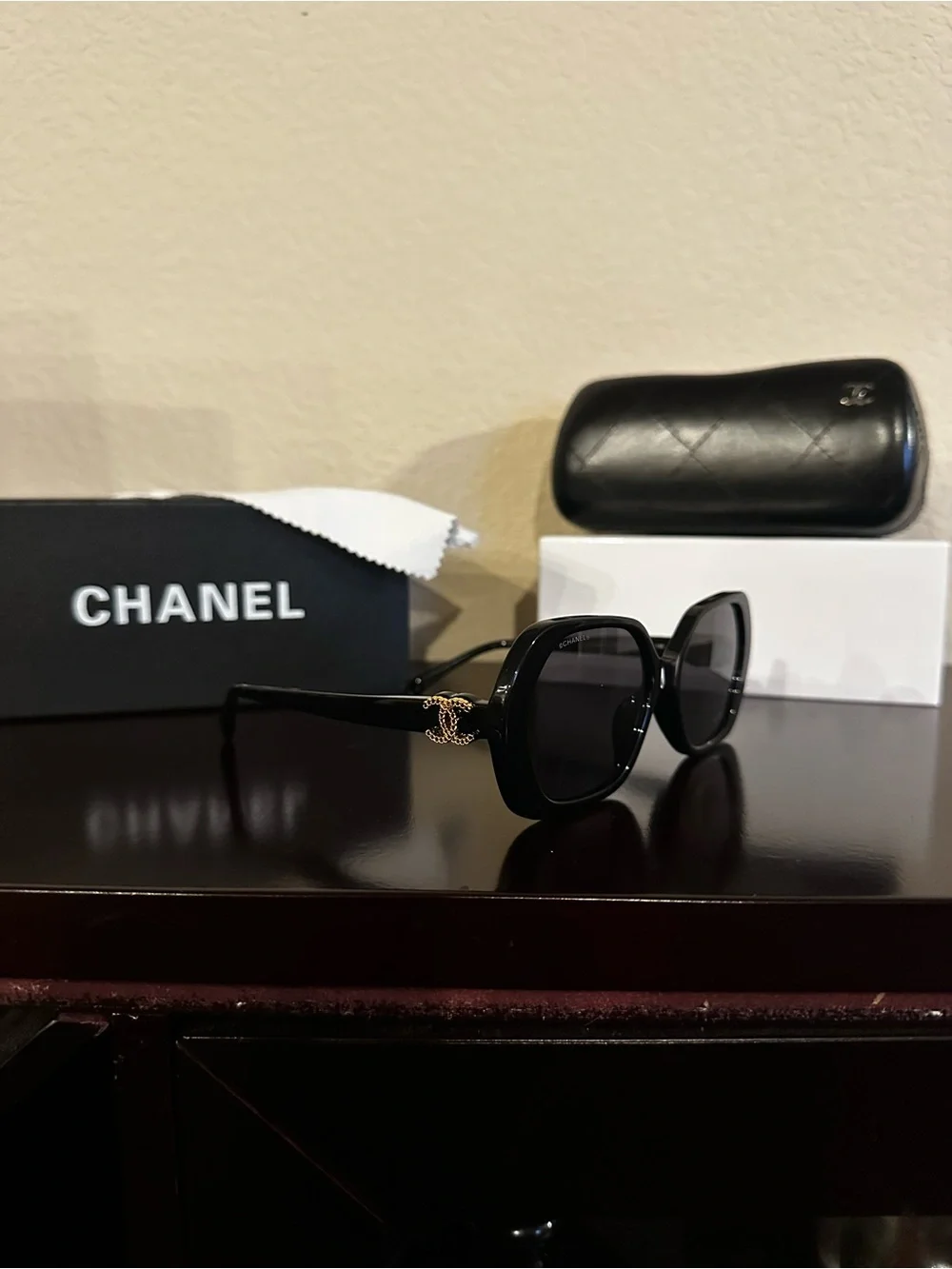 CHANEL Black Round Oversized Sunglasses